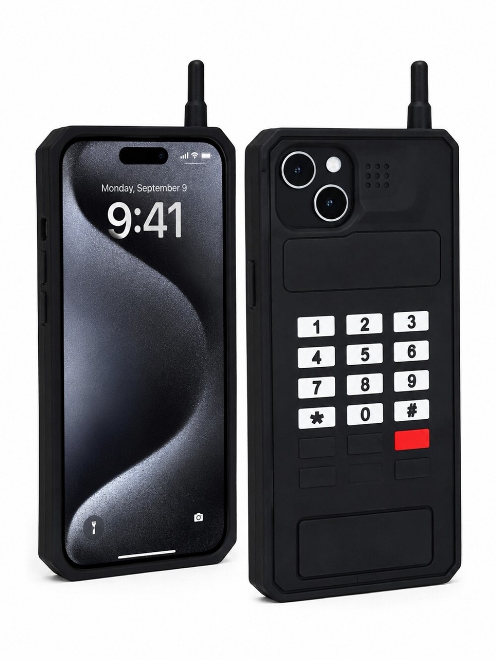 iPhone 15 Plus / 14 Plus Retro Brick Phone Silicone Case Black Novelty Protectiv
